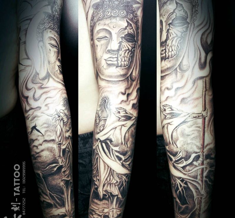 一念之间佛与魔、纹身图片_手臂传统鬼神宗教原创成品纹身图案