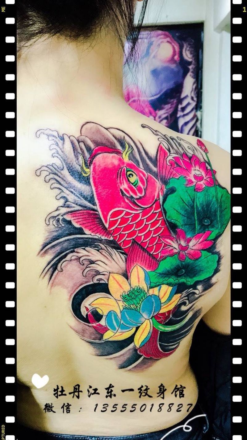 彩色鲤鱼遮盖失败纹身纹身图片
