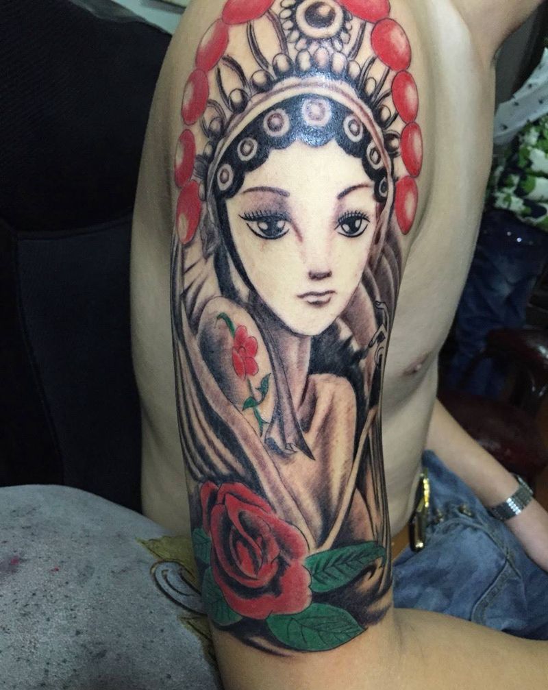 彩色花旦纹身图片