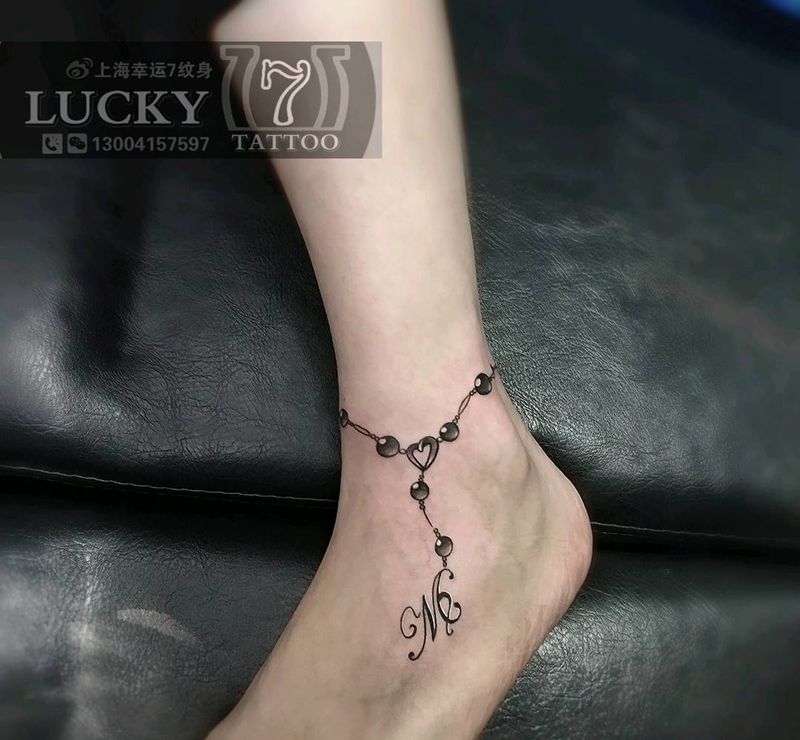 脚链|处女座|幸运7纹身纹身图片_清新成品纹身图案