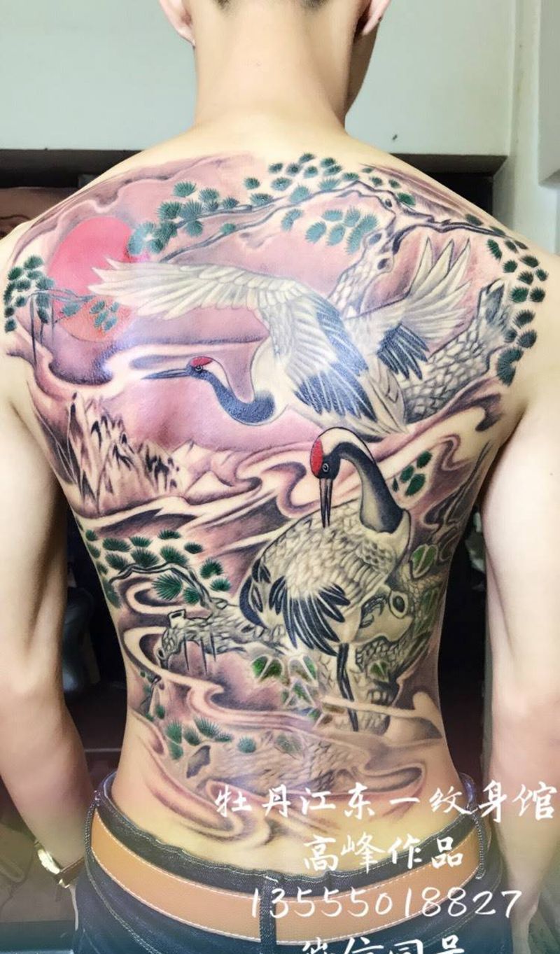 松鹤延年纹身图片