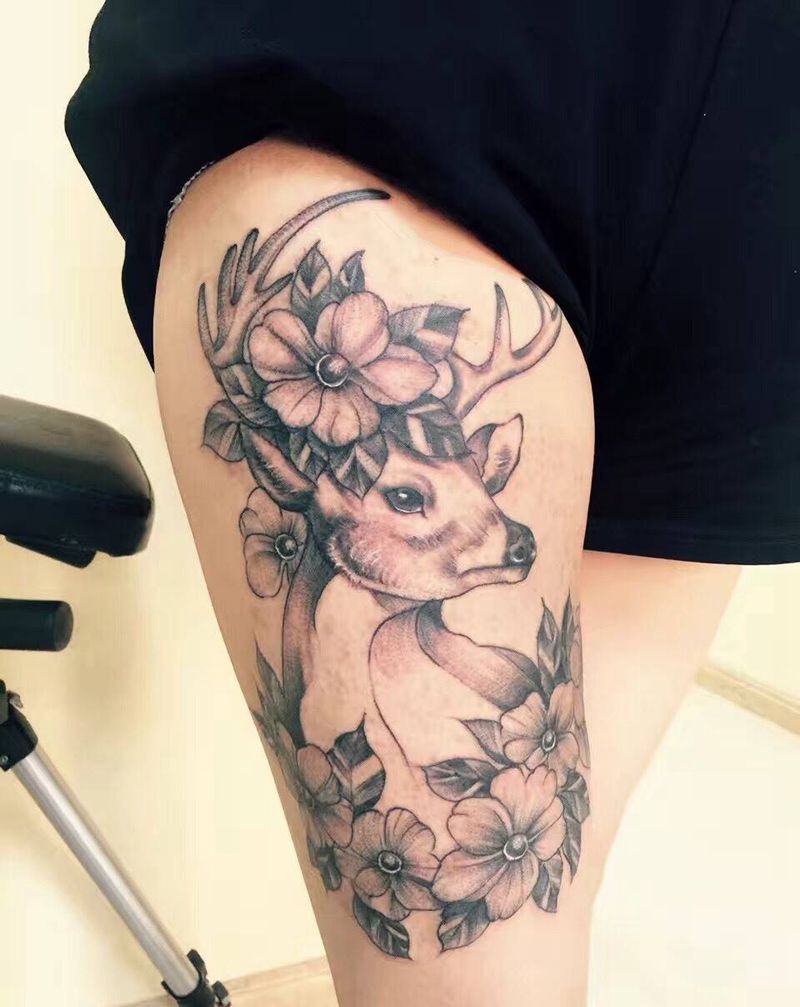 胎记遮盖麋鹿纹身图片