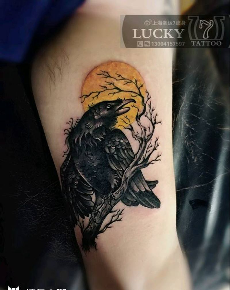 乌鸦|幸运7纹身纹身图片_手臂欧美暗黑成品纹身图案