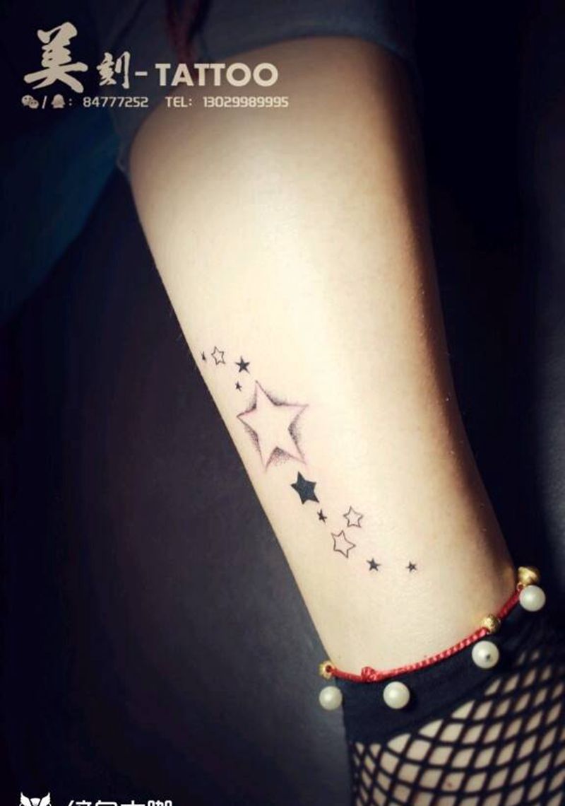 小星星纹身图片_腿部脚部欧美清新贴纸几何植物原创成品纹身图案