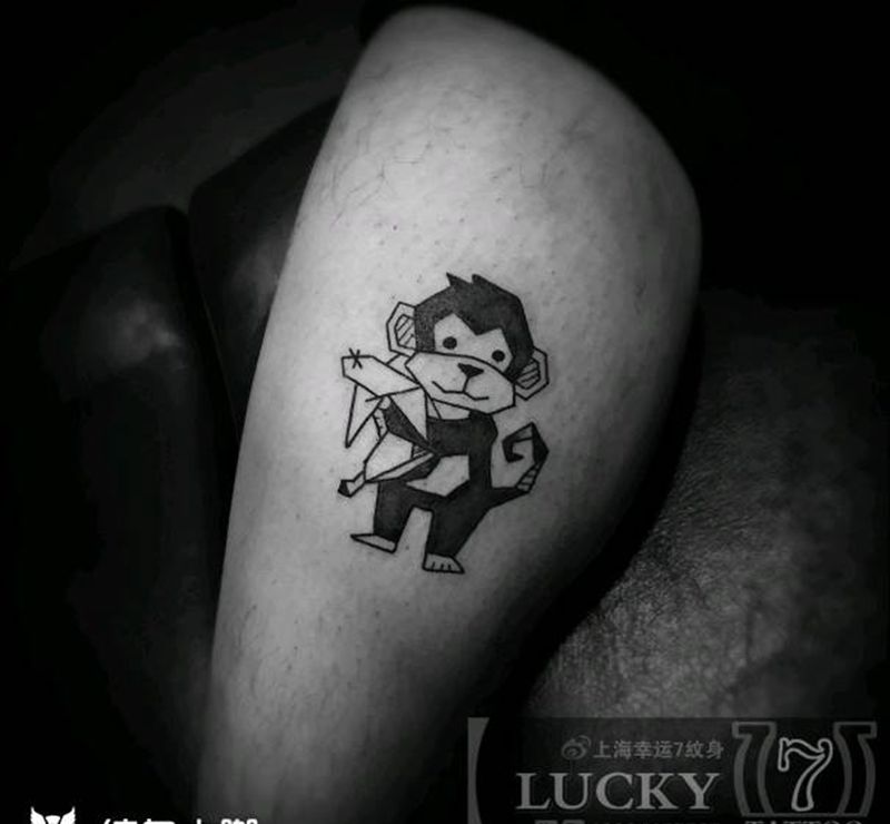 猴子|图腾|幸运7纹身纹身图片_腿部动物图腾成品纹身图案
