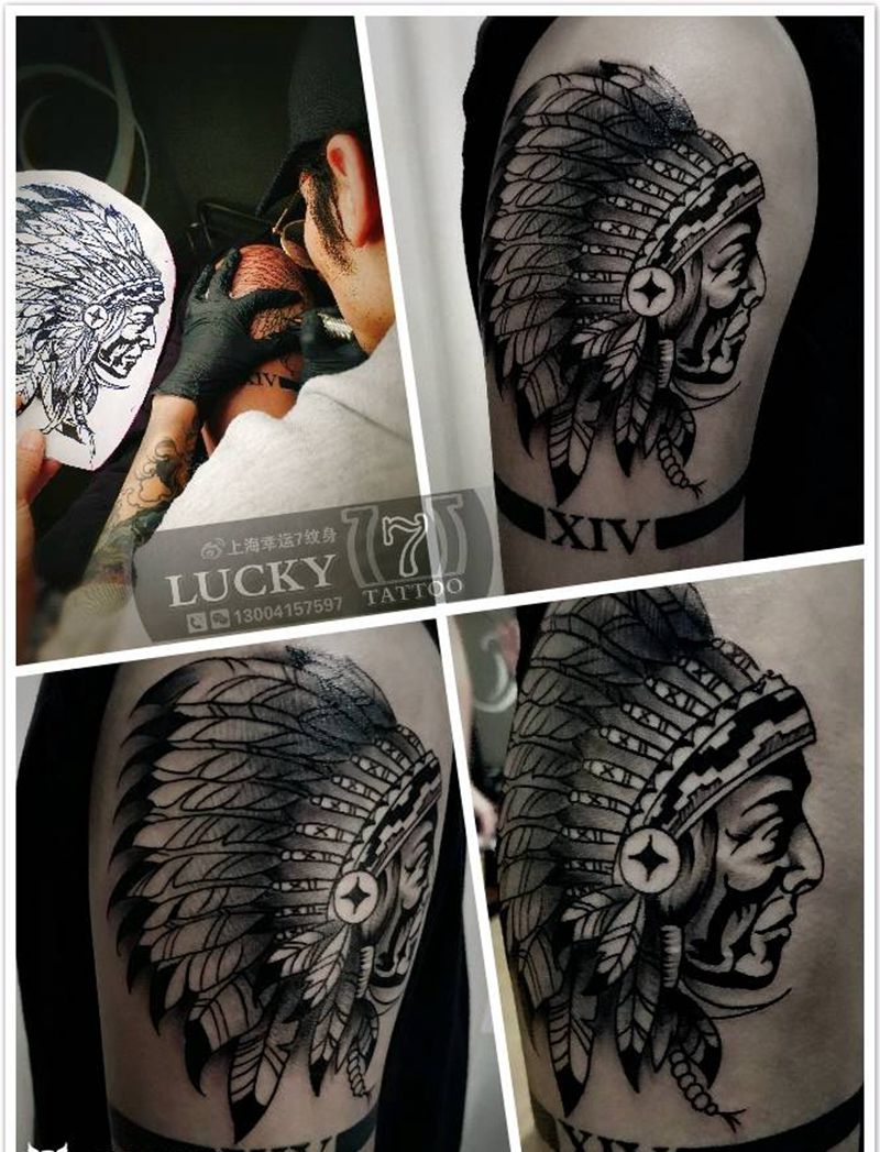 印第安酋长|幸运7纹身纹身图片_手臂原创成品纹身图案