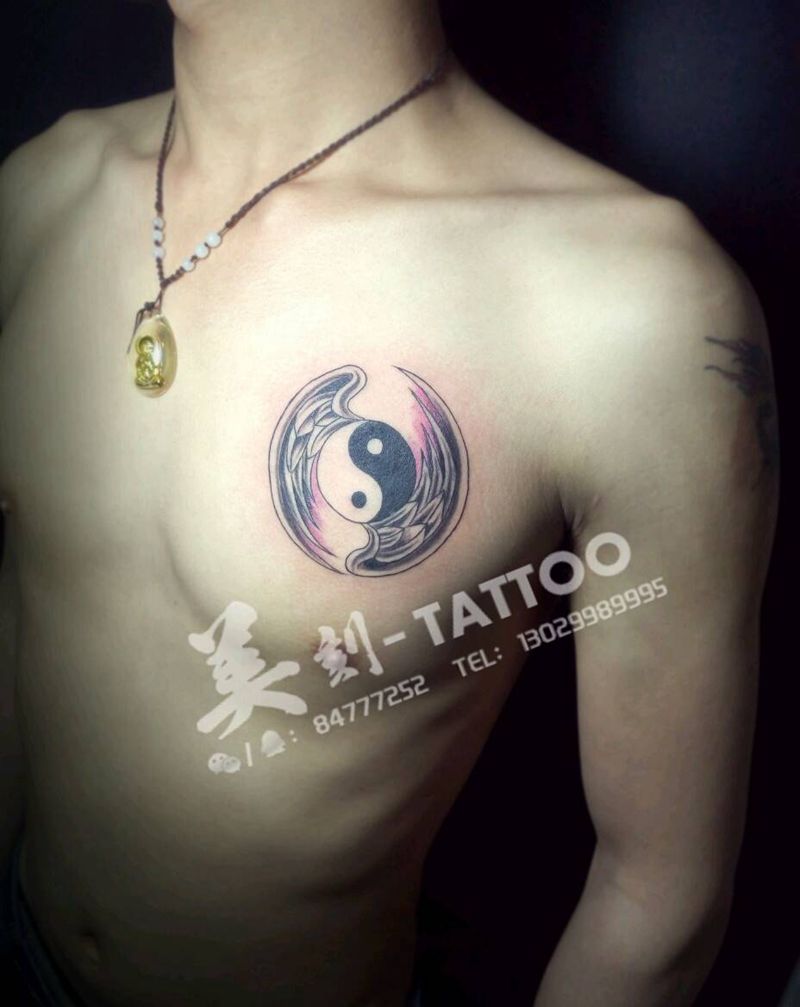 太极纹身图片_胸部欧美传统鬼神宗教成品纹身图案