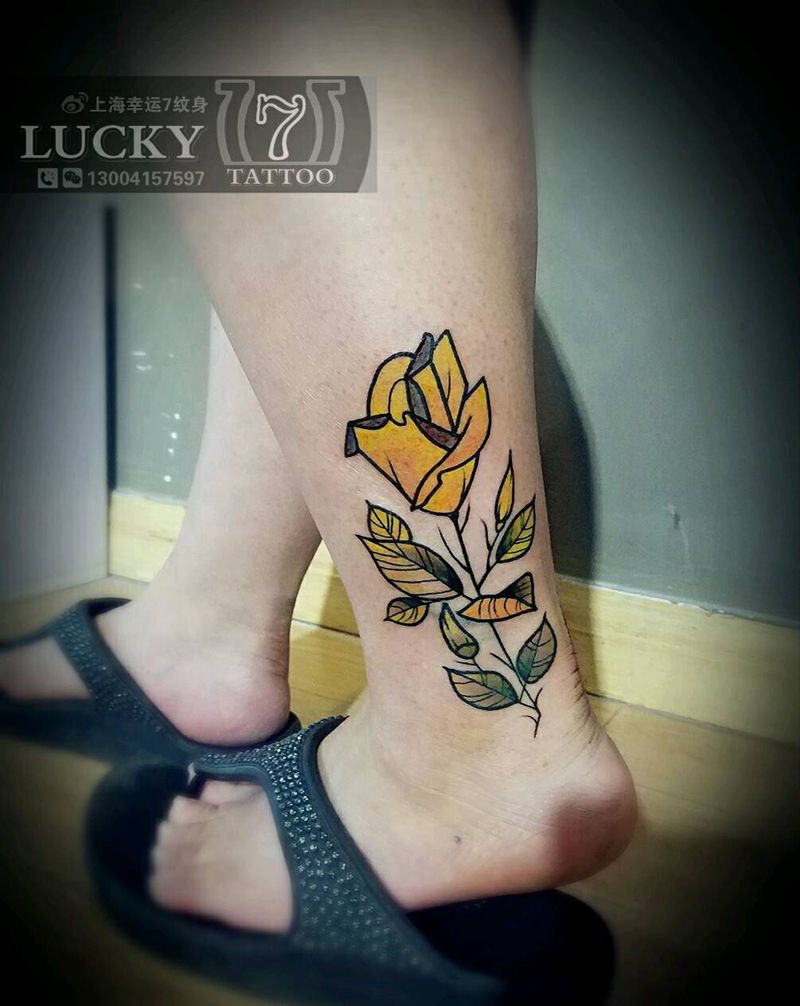 玫瑰花|修改|覆盖|幸运7纹身纹身图片_腿部欧美清新原创彩色修改成品纹身图案