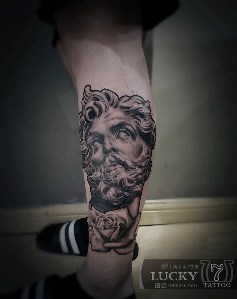 大卫石膏像|幸运7纹身纹身图片_欧美写实小腿纹身图案