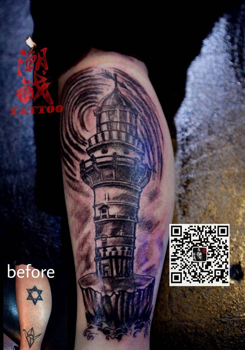 旧纹身遮盖纹身图片_成品腿部欧美写实原创遮盖纹身图案