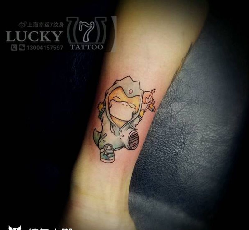 卡通|可达鸭|幸运7纹身纹身图片_手臂彩色成品纹身图案