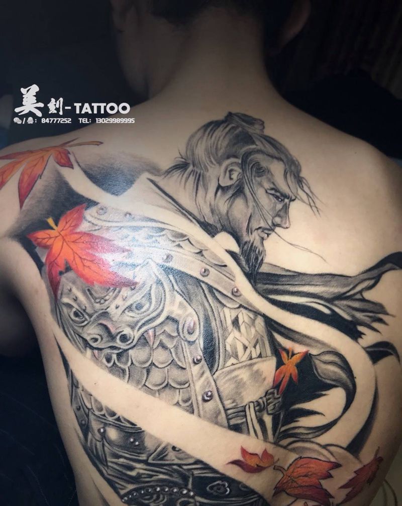 《马谡》纹身图片_肩部背部欧美写实水墨纹身图案