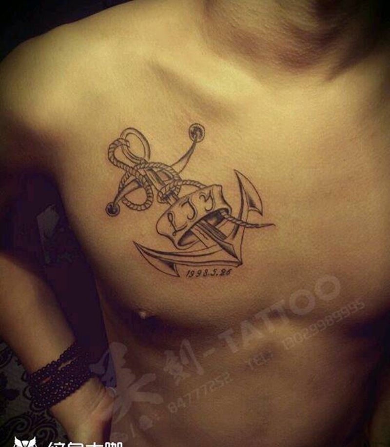 船锚纹身图片_胸部手臂腿部欧美清新贴纸几何字符情侣纹身图案