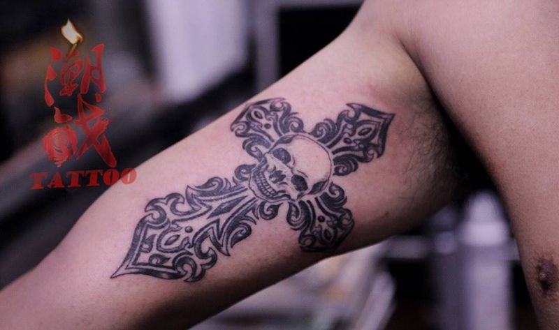 骷髅先生纹身图片_成品手臂欧美鬼神纹身图案