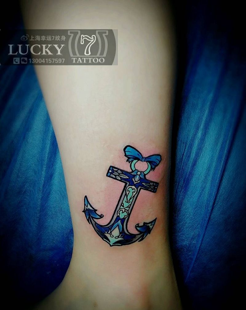 船锚|幸运7纹身纹身图片_腿部原创彩色成品纹身图案