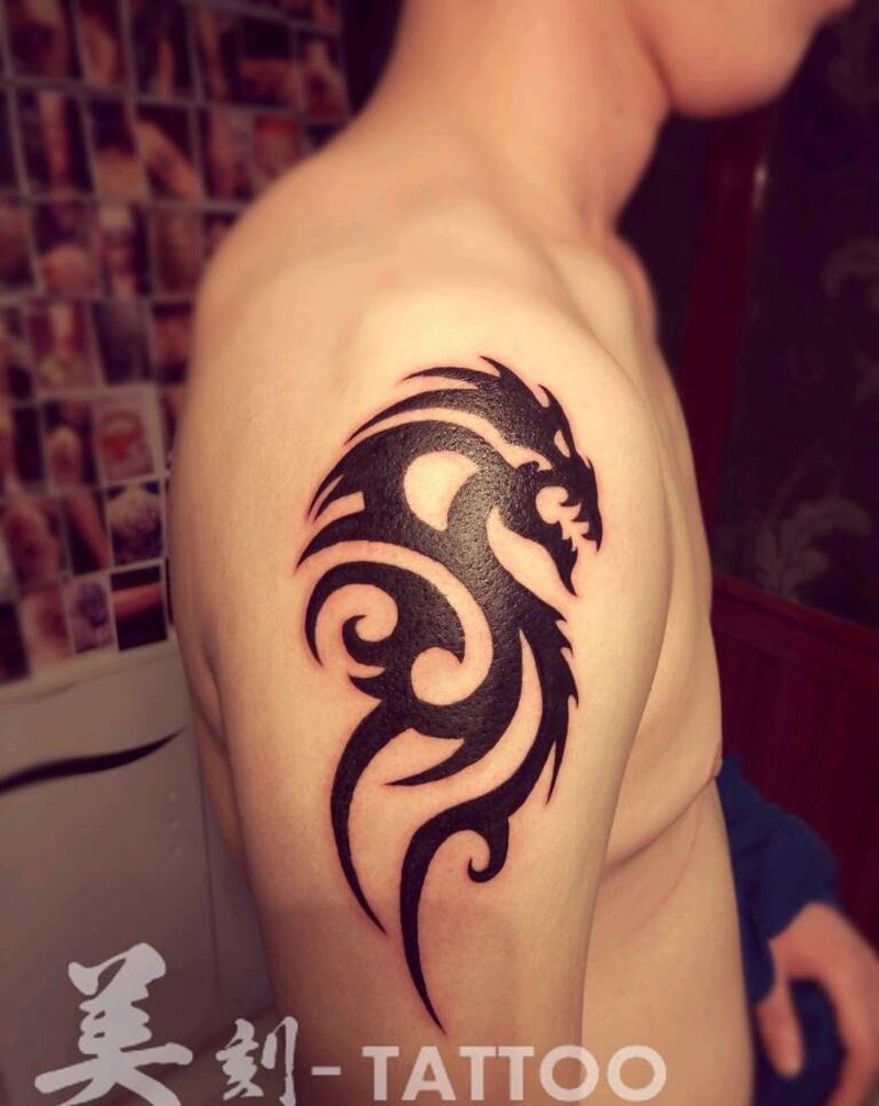 龍图腾、纹身图片_手臂传统贴纸几何成品纹身图案