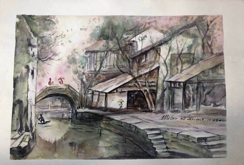 江南水乡纹身图片_水彩水墨纹身图案