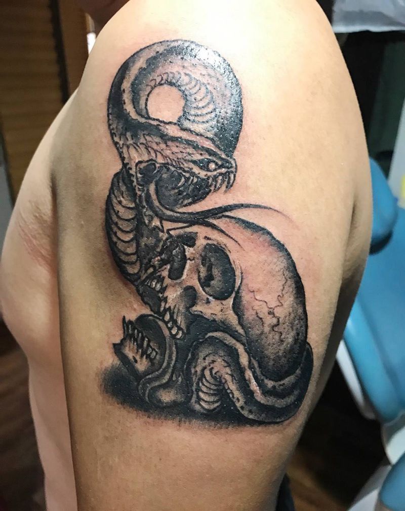 蛇与骷髅纹身图片