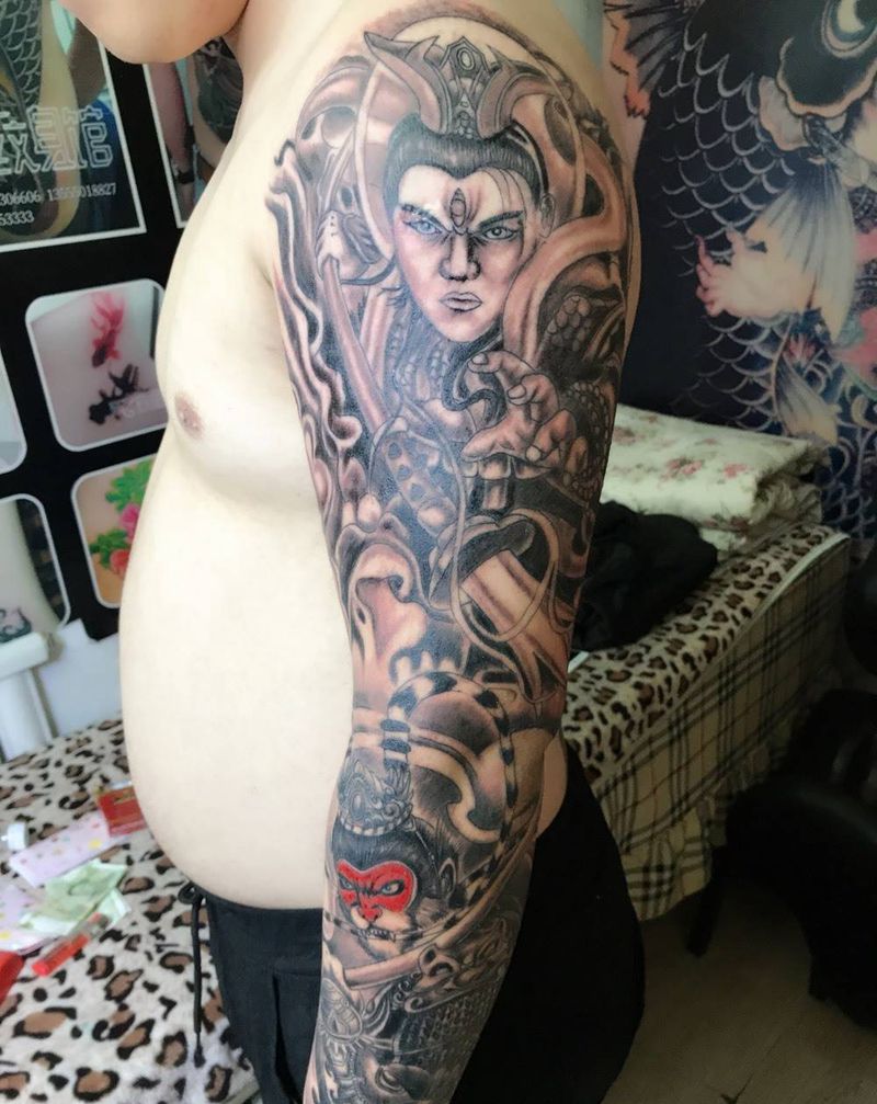 二郎神孙悟空花臂纹身图片