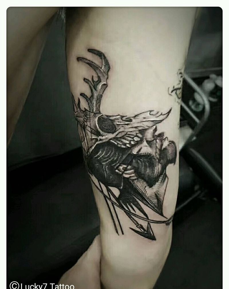 幸运7纹身纹身图片_手臂欧美黑灰成品纹身图案