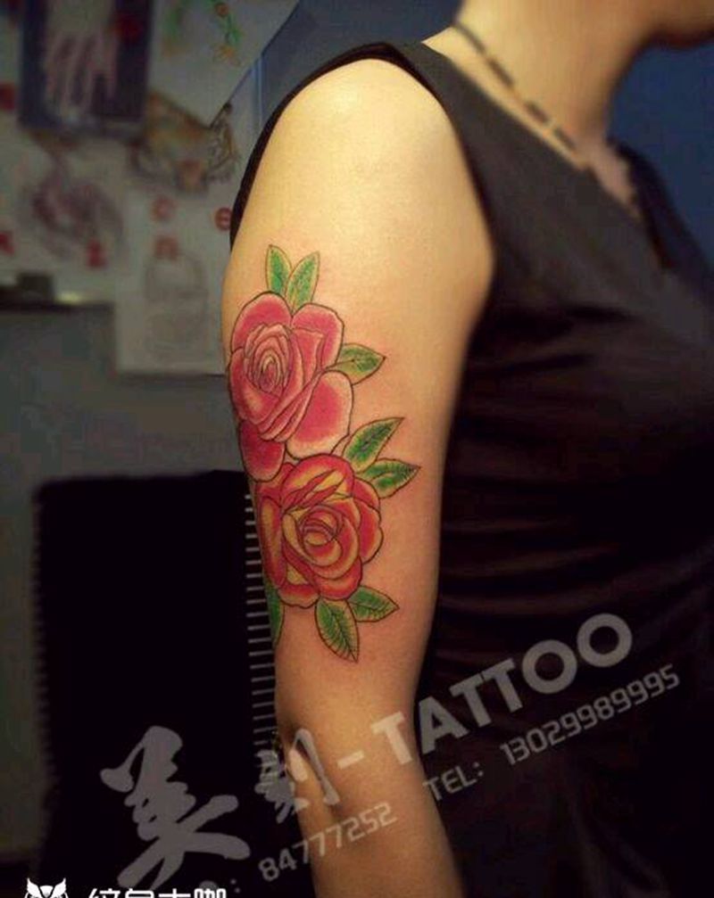 欧美花纹身图片_胸部腰部手臂腿部欧美清新贴纸几何植物静物纹身图案