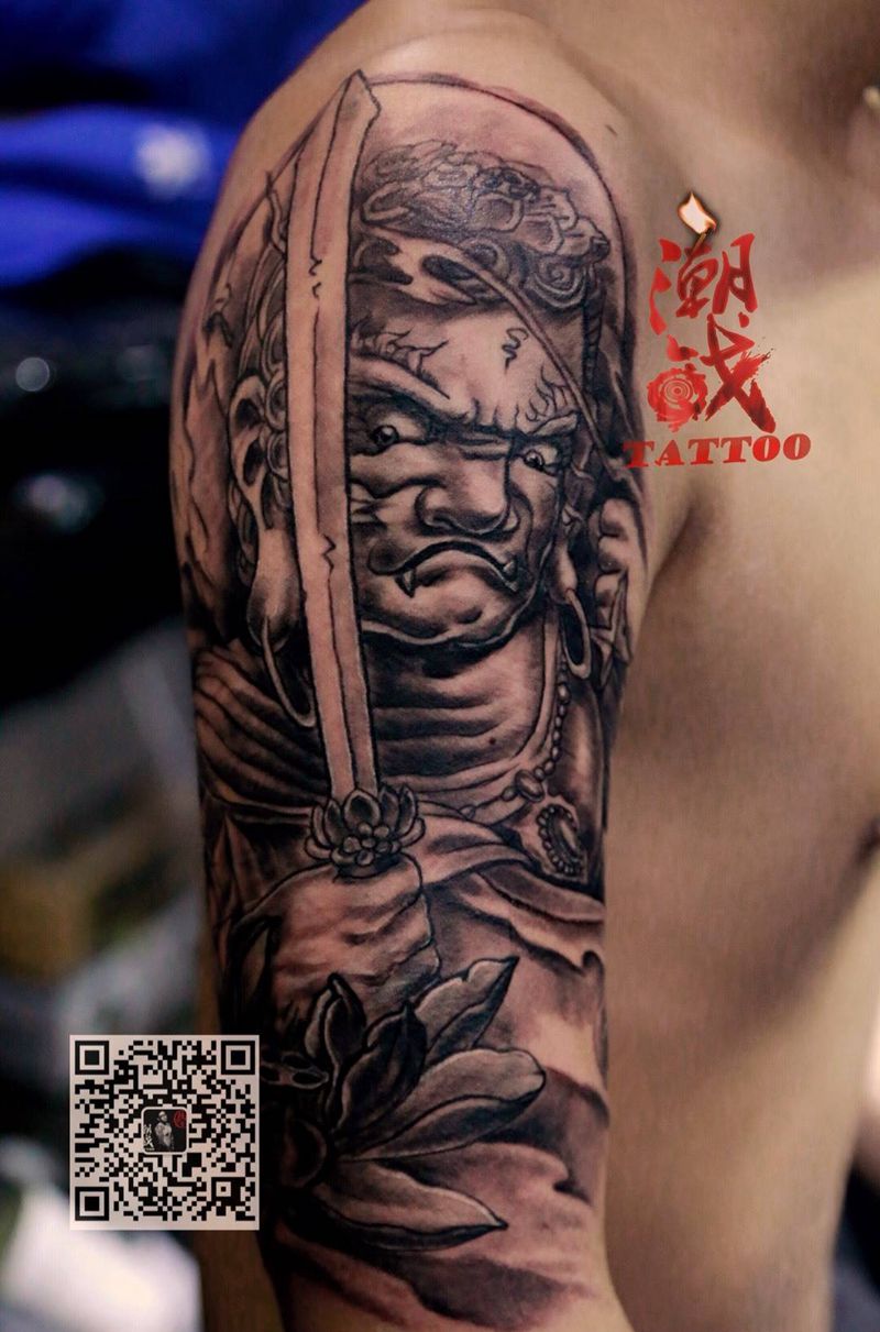 不动明王纹身图片_成品手臂传统鬼神不动明王纹身图案