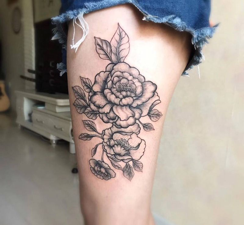 简约纹身图片_成品腿部欧美清新纹身图案