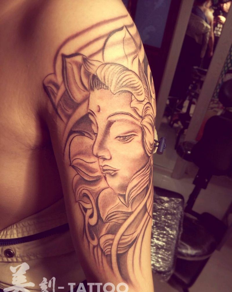 佛纹身图片_手臂传统人物鬼神纹身图案