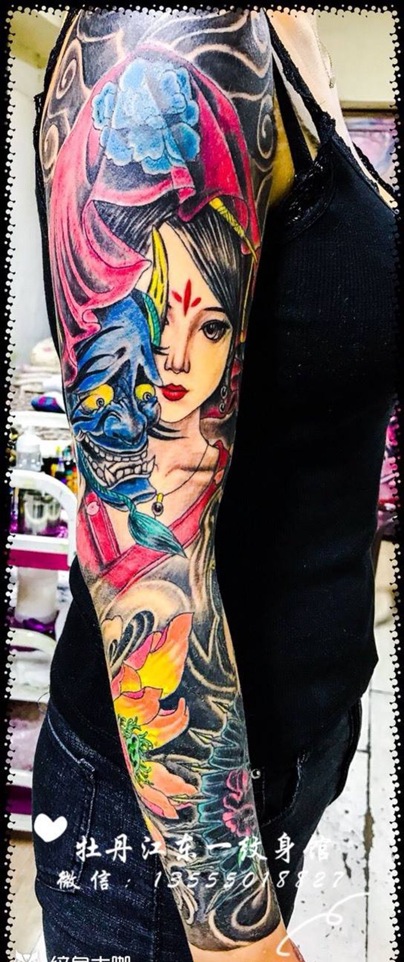 彩色艺妓遮盖失败纹身纹身图片