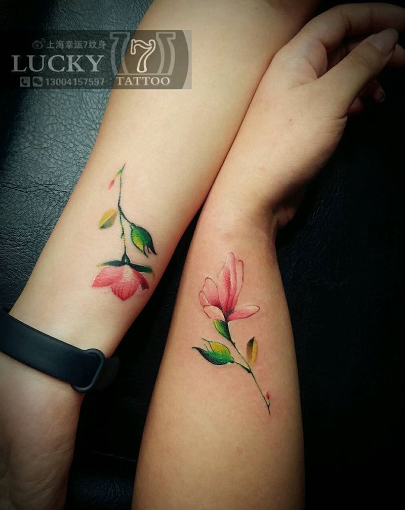 小花|幸运7纹身纹身图片_手臂清新植物原创彩色成品纹身图案