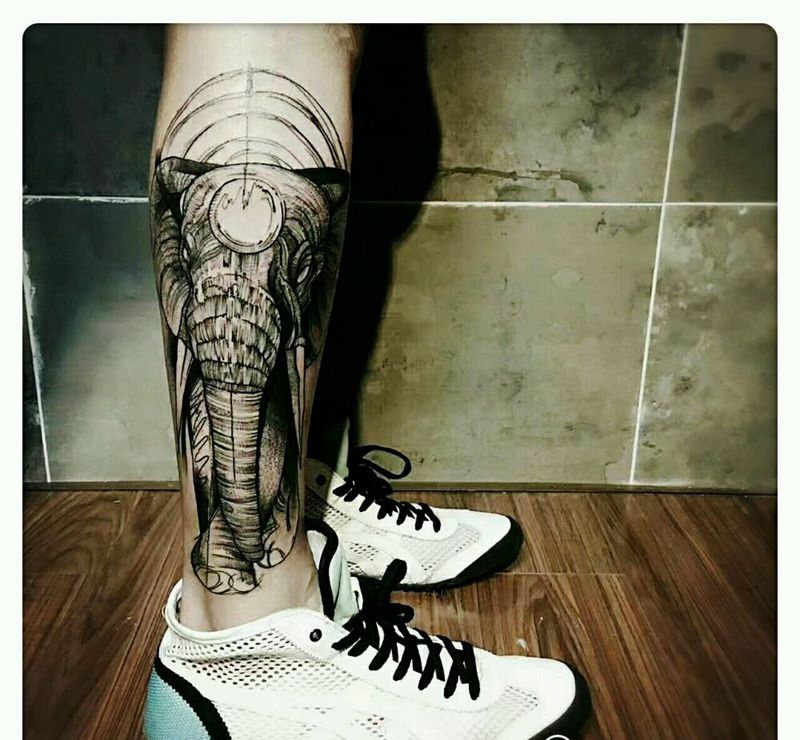 大象|幸运7纹身纹身图片_腿部欧美动物成品纹身图案