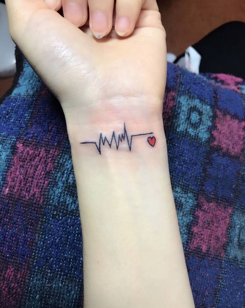 手腕心电图纹身图片