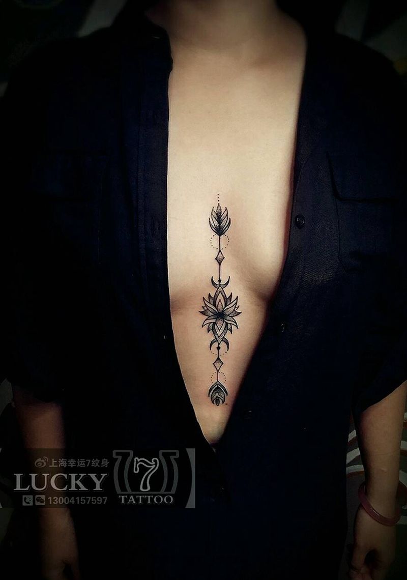 点刺花|幸运7纹身纹身图片_胸部清新图腾点刺成品纹身图案