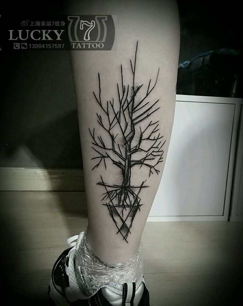 情侣|树|幸运7纹身纹身图片_腿部植物情侣成品纹身图案