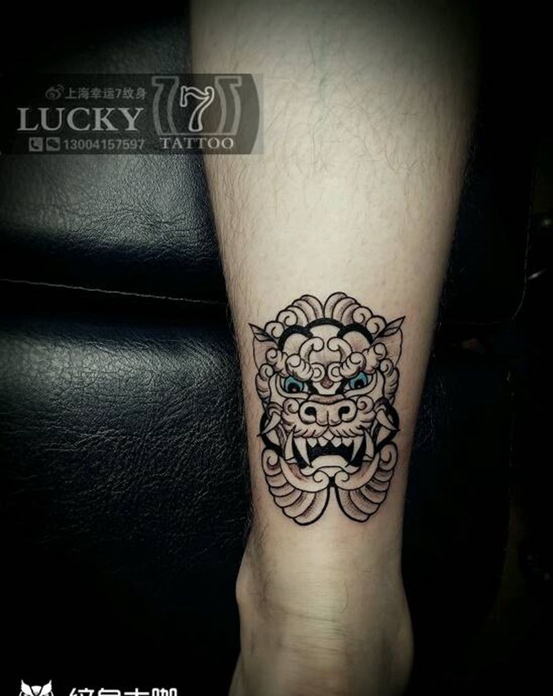 小唐狮|幸运7纹身纹身图片_腿部图腾原创成品纹身图案