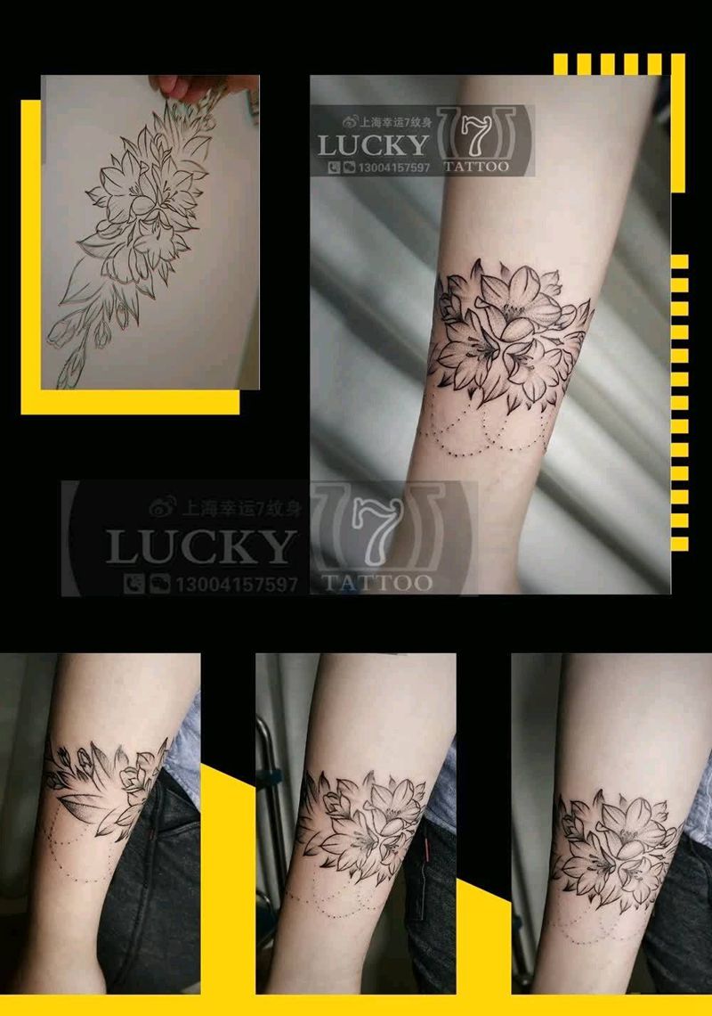 花卉|小清新|臂环|幸运7纹身纹身图片_植物成品手稿纹身图案