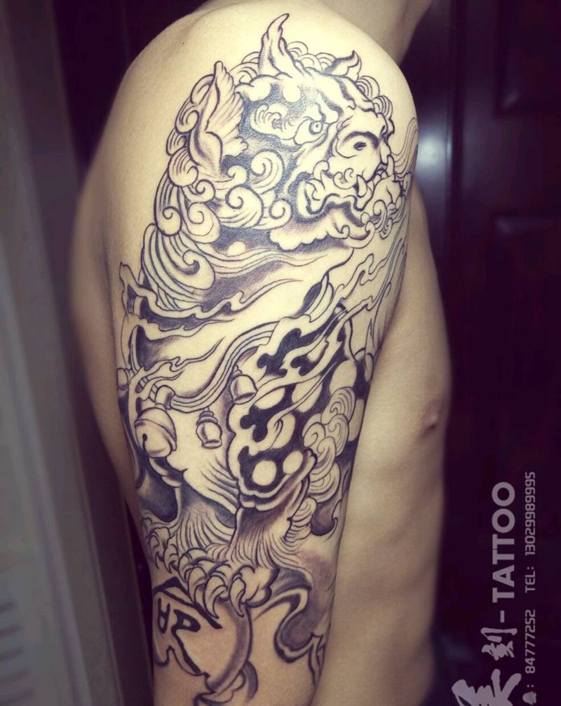 <谛听>纹身图片_肩部手臂传统动物鬼神成品纹身图案