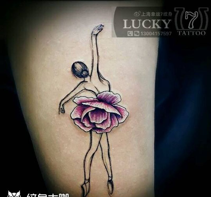 芭蕾|幸运7纹身纹身图片_手臂人物彩色成品纹身图案
