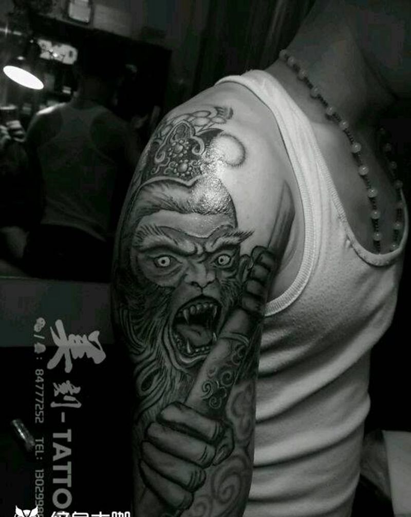 大圣纹身图片_背部手臂腿部传统习俗肖像写实人物鬼神宗教纹身图案