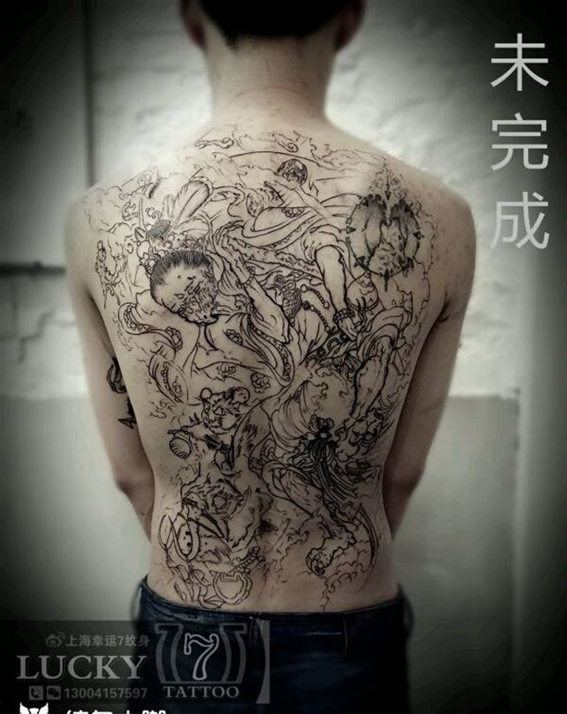 传统|满背|幸运7纹身纹身图片_背部传统鬼神纹身图案