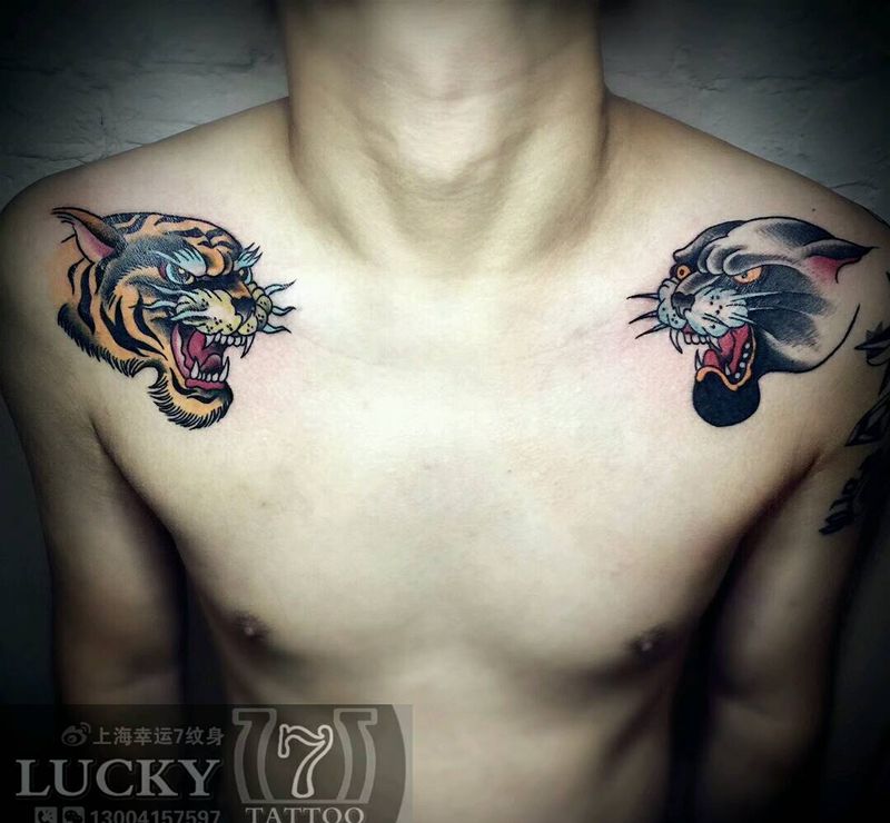 OldSchool|幸运7纹身纹身图片_肩部欧美动物彩色成品纹身图案