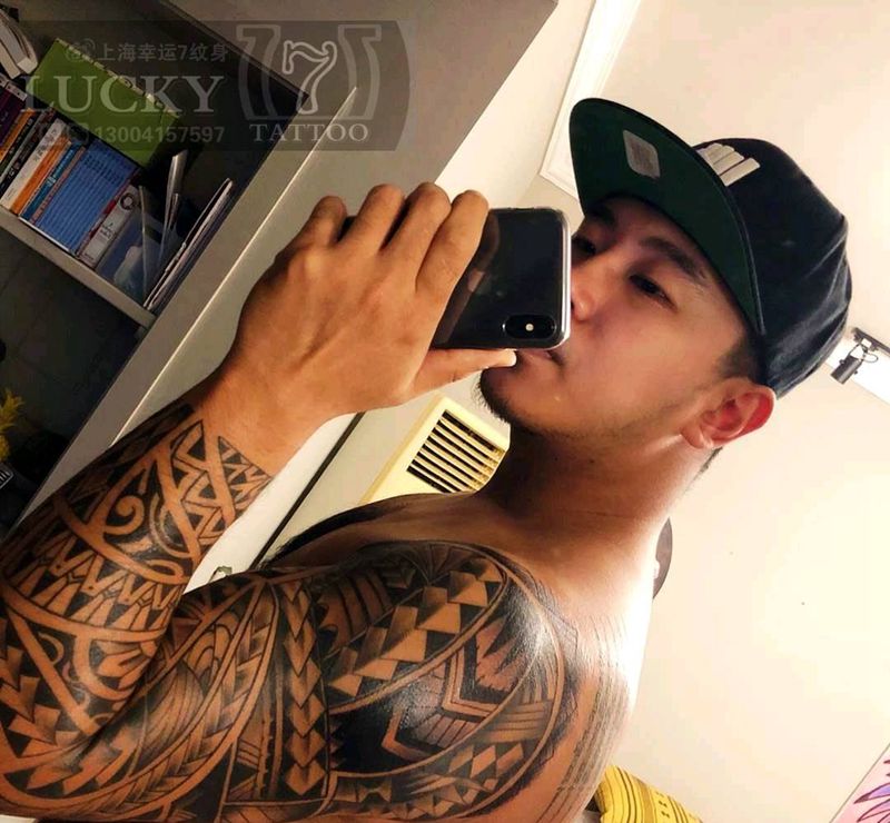 毛利图腾|包臂|幸运7纹身纹身图片_手臂图腾成品纹身图案