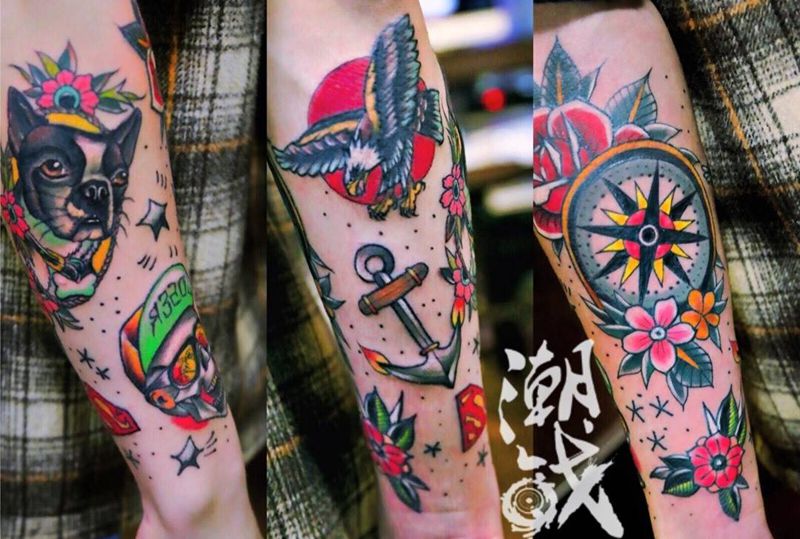 old school小包臂纹身图片_手臂Old School包臂纹身图案