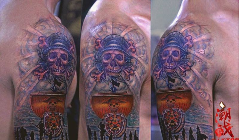 海贼王纹身图片_手臂New School海贼王漫画纹身图案