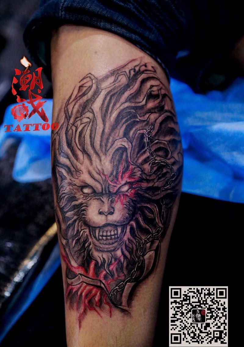 斗战胜佛纹身图片_成品手臂传统人物孙悟空纹身图案