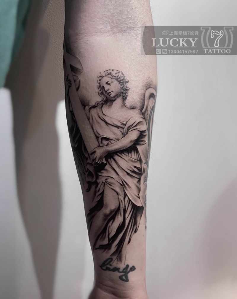 天使石膏像|幸运7纹身纹身图片_欧美写实小臂纹身图案