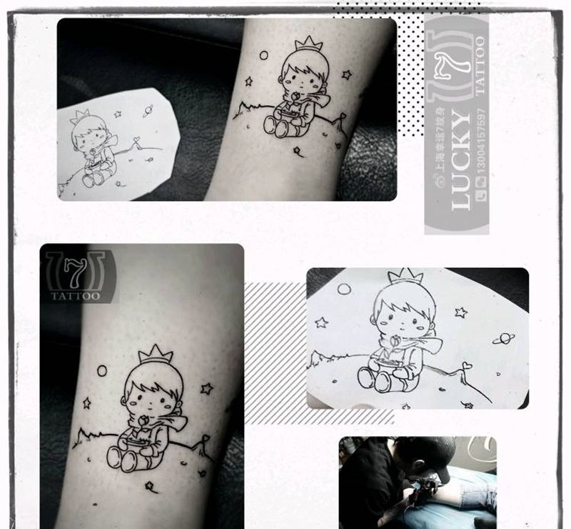 简笔画|幸运7纹身纹身图片_腿部清新卡通成品纹身图案