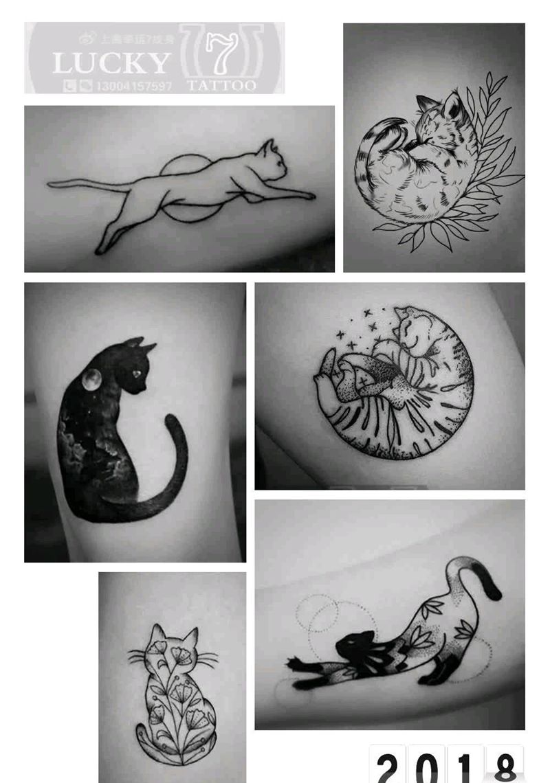小清新|小猫|幸运7纹身纹身图片_清新动物成品纹身图案