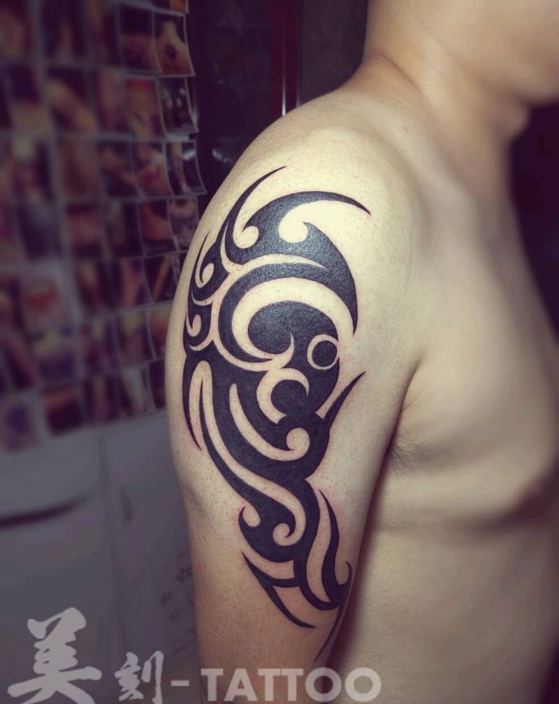 大臂图腾纹身图片_手臂传统几何图腾成品纹身图案