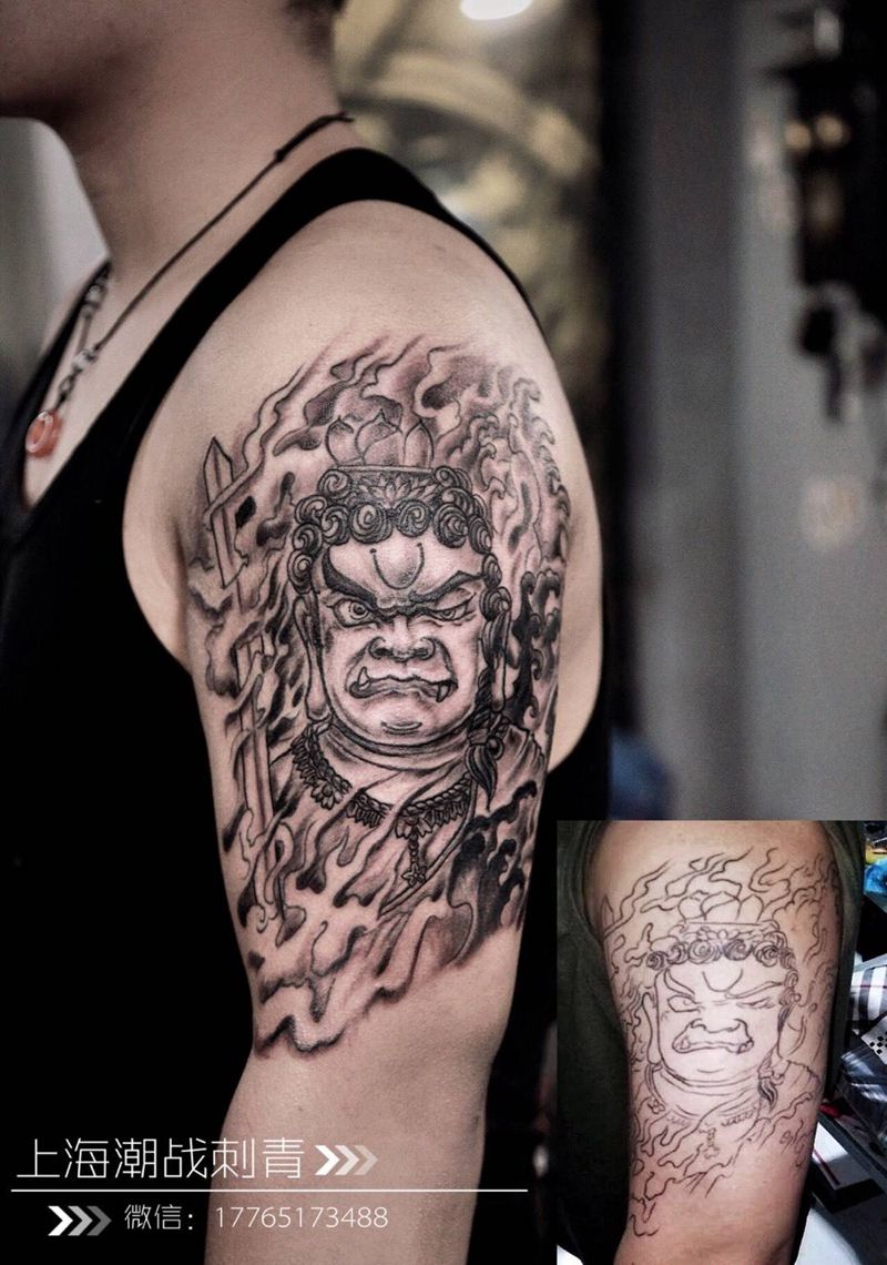 不动明王作品美化纹身图片_成品手臂传统纹身图案
